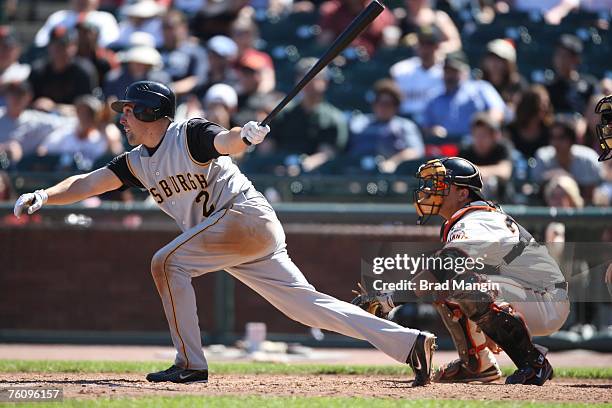 Jack Wilson of the Pittsburgh Pirates bats during the game against the San Francisco Giants at AT&T Park in San Francisco, California on August 11,...