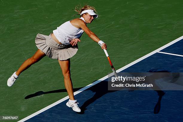 Maria Kirilenko of Russia serves to Martina Muller of Germany during the Rogers Cup August 14, 2007 at the Rexall Center in Toronto, Ontario, Canada.