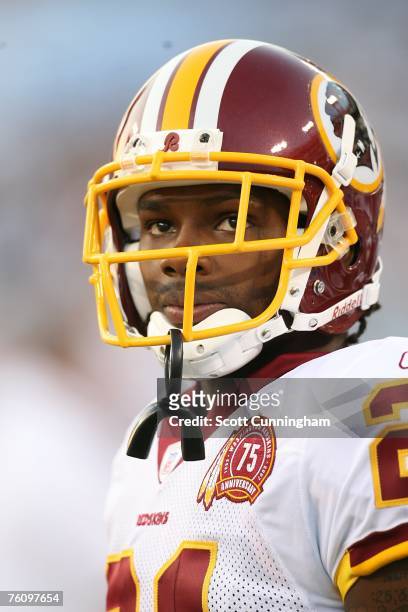 Sean Taylor of the Washington Redskins warms up before the game against the Tennessee Titans at LP Field on August 11, 2007 in Nashville, Tennessee....