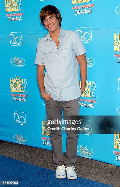 Actor Zac Efron arrives to the world premiere of Disney Channel's "High School Musical 2" held at the Downtown Disney District at Disneyland Resort...