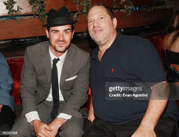 Director Justin Theroux and producer Harvey Weinstein attend the "Dedication" premiere after party at Pink Elephant August 14, 2007 in New York City.