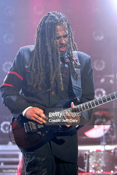 Guitarist James Christian 'Munky' Shaffer of Korn performs live at the Sound Advice Amphitheater on August 14, 2007 in West Palm Beach, Florida.
