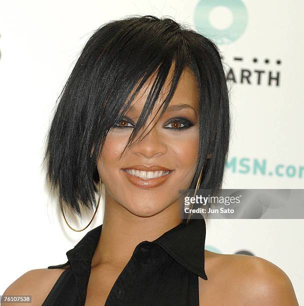 Singer Rihanna poses during press call at the Tokyo leg of the Live Earth series of concerts, at Makuhari Messe, Chiba on July 7, 2007 in Tokyo,...