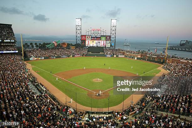 General view of AT&T Park taken during the game between the Washington Nationals and the San Francisco Giants on August 7,2007 in San Francisco,...