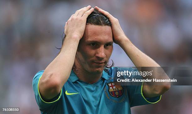 Lionel Messi of Barcelona looks on during the Franz Beckenbauer Cup match between Bayern Munich and Barcelona at the Allianz Arena on August 15, 2007...