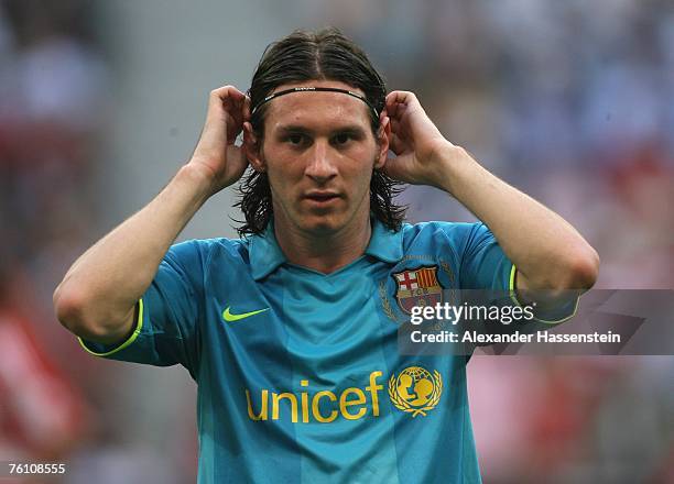 Lionel Messi of Barcelona looks on during the Franz Beckenbauer Cup match between Bayern Munich and Barcelona at the Allianz Arena on August 15, 2007...