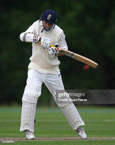 Billy Godleman of England plays a cut shot during the One Day International match between England U19 and Pakistan U19 at Shenley Cricket Ground on...