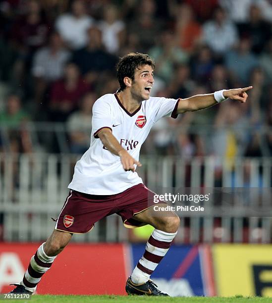 Cesc Fabregas of Arsenal celabrates his goal against Sparta Prague during the Champions League 3rd qualifying round 1st leg between Sparta Prague and...