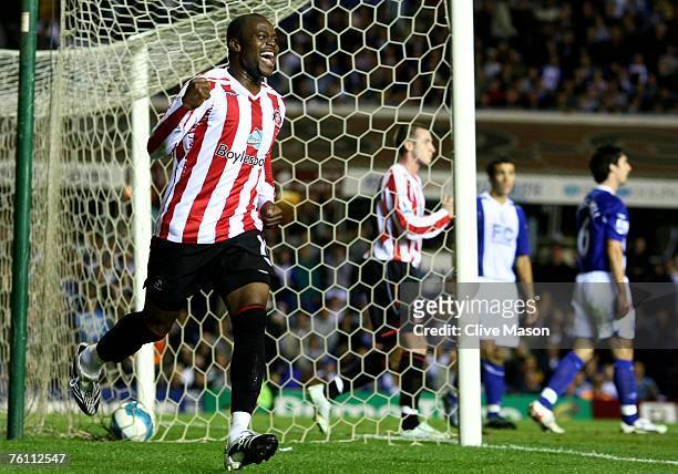 Stern John of Sunderland celebrates his goal during the Barclays Premiership match between Birmingham City and Sunderland at St Andrews on August 15,...