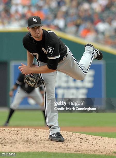 Boone Logan of the Chicago White Sox pitches during the game against the Detroit Tigers at Comerica Park in Detroit, Michigan on August 5, 2007. The...