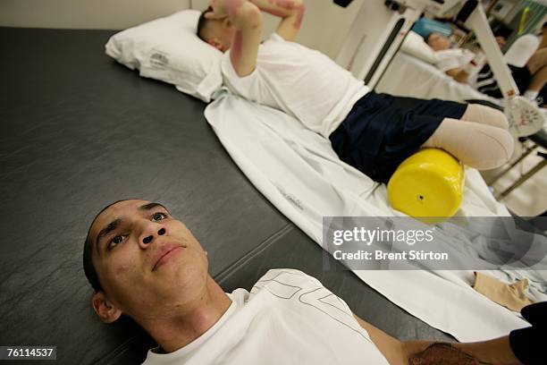 Josh Stein is a double amputee rehabilitation patient at Brook Army Medical Centre. He is pictured excercising in the rehabilitation gym at Brook...