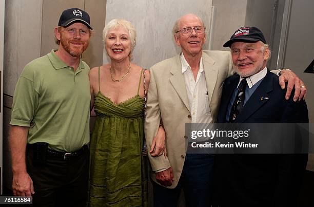 Director Ron Howard, Rance Howard's wife Judy, actor Rance Howard, and retired astronaut Buzz Aldrin pose at the special screening of THINKFilm's "In...