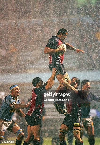 Peter Nixon of Tasman is lifted in the lineout during the Air New Zealand Cup match between Northland and Tasman at Homeworld Stadium on August 16,...