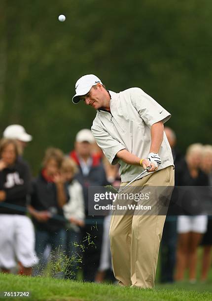 Marc Warren of Scotland in action during the 1st round of the Scandinavian Masters 2007 at the Arlandastad Golf Club on August 16, 2007 in Stockholm,...