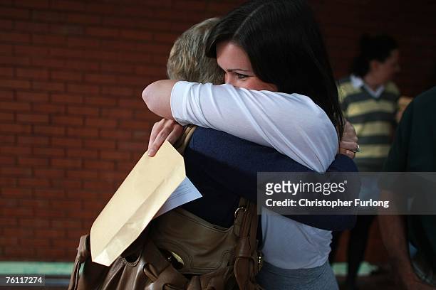 Pupil Elena Pike ,aged 18, of Withington Girls School celebrateswith her mother Rosmarie after collecting her A level results on August 15...