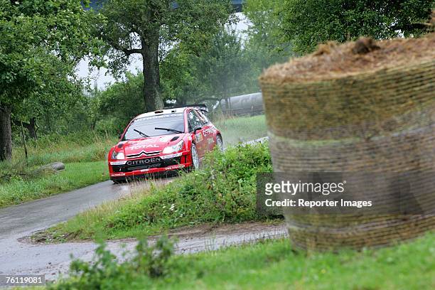 Daniel Sordo and co-driver Marc Marti compete in their Citroen C4, A/8 as part of the 2007 ADAC Rallye Deutschland shakedown session, on August 16,...