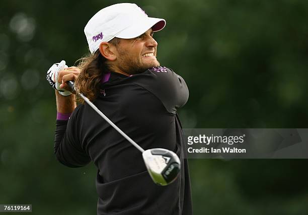 Johan Edfors of Sweden in action on the 9th hole during the 1st round of the Scandinavian Masters 2007 at the Arlandastad Golf Club on August 16,...