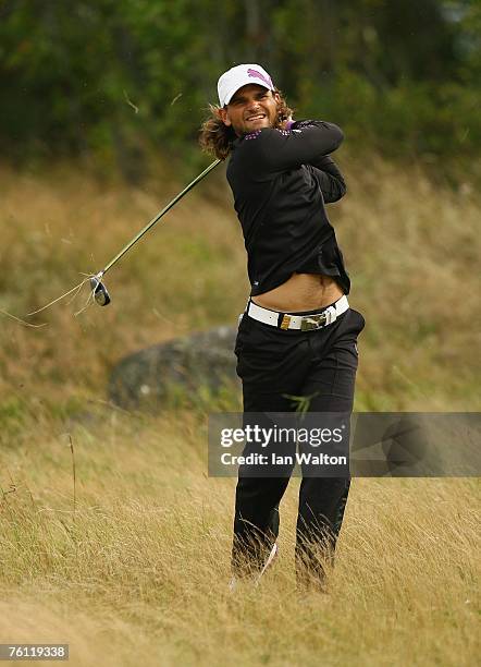 Johan Edfors of Sweden in action on the 9th hole during the 1st round of the Scandinavian Masters 2007 at the Arlandastad Golf Club on August 16,...