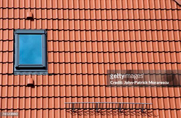 tiled roof and dormer window - roof tile stock-fotos und bilder