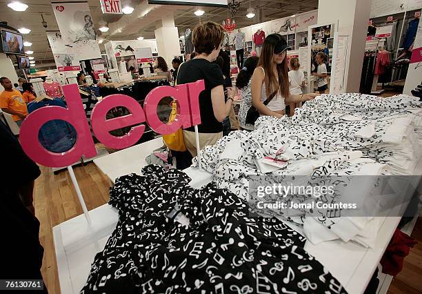 Pieces from the "DEAR" Clothing and Accesory line launced by Actress Amanda Bynes at Steve and Barry's Store in Manhattan Mall on August 16, 2007 in...
