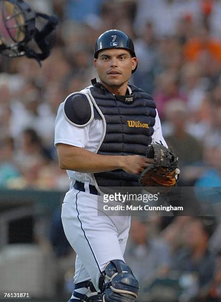 Ivan Rodriguez of the Detroit Tigers looks on during the game against the Oakland Athletics at Comerica Park in Detroit, Michigan on August 11, 2007....