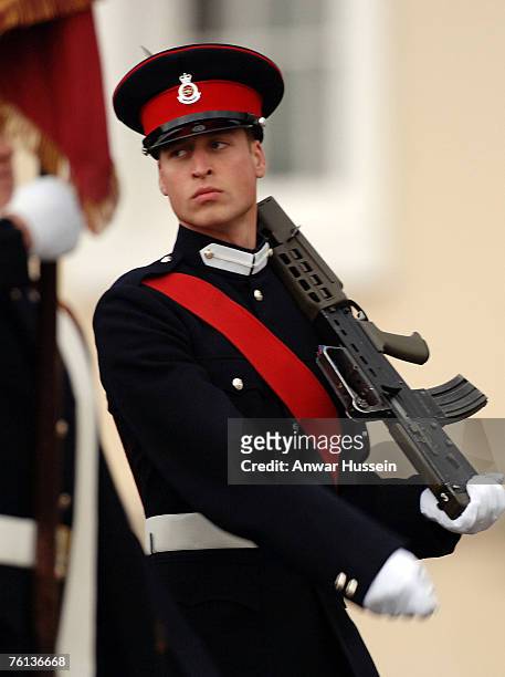 Prince William takes part in the Sovereign's Parade at the Royal Military Academy Sandhurst on December 15, 2006.