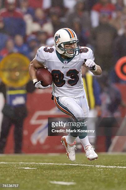 Miami Dolphins wide receiver Wes Welker on a kickoff return during a game against the Buffalo Bills at Ralph Wilson Stadium in Orchard Park, New York...