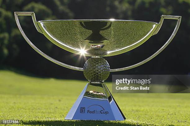 The new FedExCup trophy on display during the first round of the Mercedes-Benz Championship held on the Plantation Course at Kapalua in Kapalua,...