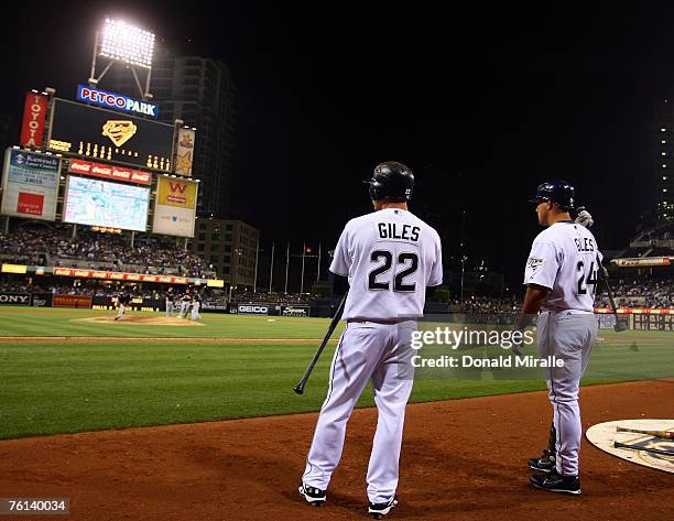 San Diego Padres right fielder Brian Giles singles to center in the 5th  inning of the game between the Padres and the Pittsburgh Pirates at Petco  Park in San Diego on September