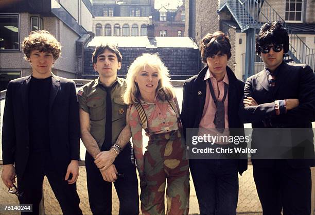 Blondie 1976 Gary Valentine, Chris Stein, Debbie Harry, Jimmy Destri, Clem Burke, in London, England
