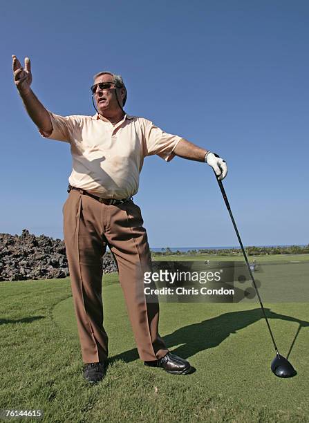 Fuzzy Zoeller jokes with his playing partners while waiting for the fairway to clear during the Wednesday Pro-Am round of the 2007 MasterCard...