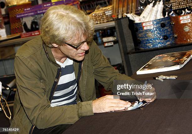 Stewart Copeland signs autographs at the Guitar Center to promote his new solo release "The Stewart Copeland Anthology" on August 16, 2007 in...