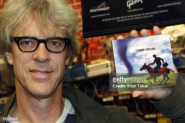 The Police drummer Stewart Copeland visits the Guitar Center to promote his new solo release "The Stewart Copeland Anthology" on August 16, 2007 in...