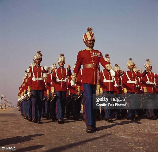 Indian troops parade in Delhi to mark Republic Day, 26th January 1961.