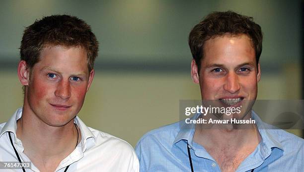 Prince Harry and Prince William attend the preparations for the Concert for Diana at Wembley Stadium on June 30, 2007 in London, England.