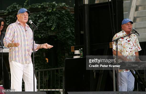 Singer Mike Love and musician Bruce Johnston of The Beach Boys perform on Good Morning America's summer concert series in Bryant Park on August 17,...