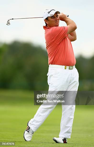 Gary Murphy of Ireland in action on the 11th hole during the 2nd round of the Scandinavian Masters 2007 at the Arlandastad Golf Club on August 17,...