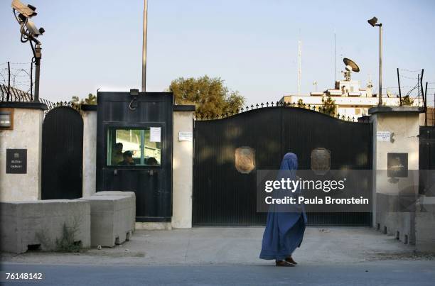 Woman passes the British Embassy August 17, 2007 in Kabul, Afghanistan.