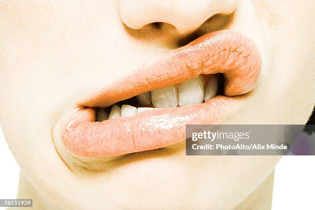 "teenage girl twisting mouth, extreme close-up" - girl open mouth stockfoto's en -beelden