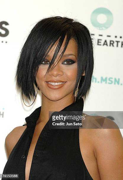 Singer Rihanna poses during press call at the Tokyo leg of the Live Earth series of concerts, at Makuhari Messe, Chiba on July 7, 2007 in Tokyo,...