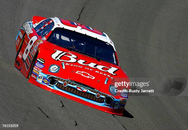 Dale Earnhardt Jr., driver of the Budweiser Chevrolet, drives during practice for the NASCAR Nextel Cup Series 3M Performance 400 at the Michigan...