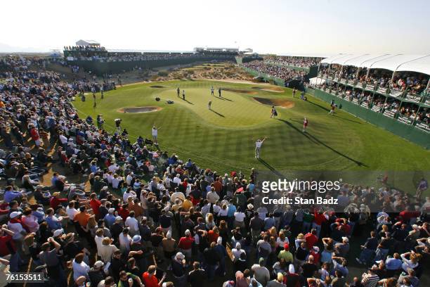 Fans watch play at the 16th green during the second round of the FBR Open held at TPC Scottsdale in Scottsdale, Arizona, on February 2, 2007. Photo...