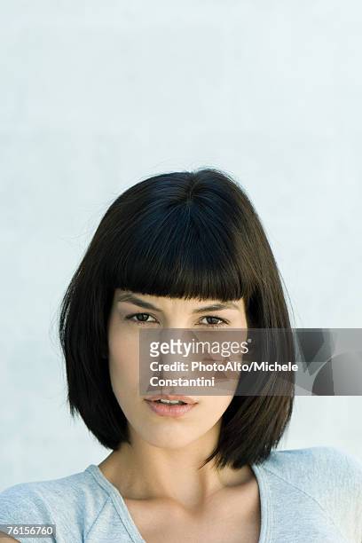 "woman, looking at camera, portrait" - bad bangs stock pictures, royalty-free photos & images