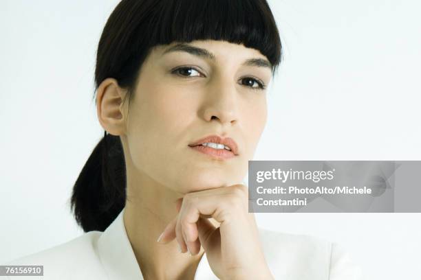 Hand Under Chain 171 Portrait Of A Young Woman With Her Hand Under Her Chin Stock Photos ...
