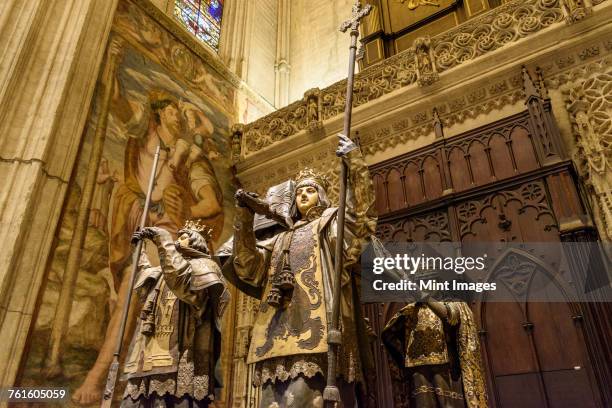 16th century tomb of christopher columbus inside the catedral de sevilla, seville, andalusia, spain. - catedral de sevilla stock pictures, royalty-free photos & images