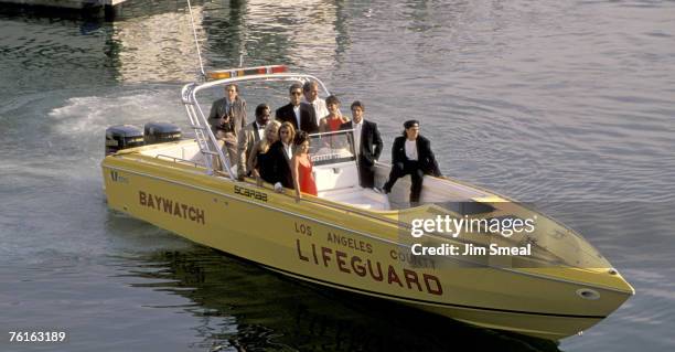 Pamela Anderson, Yasmine Bleeth, David Hasselhoff, David Charvet, Alexandra Paul, Jeremy Jackson, Jaason Simmons, and Gregory Alan Williams