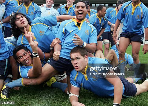 Mount Albert Grammar players celebrate victory after the Auckland Schoolboy Final match between De La Salle College and Mount Albert Grammar School...