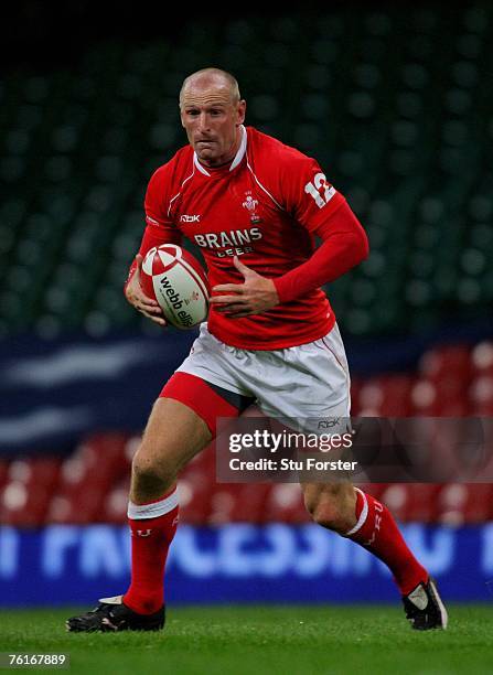 Wales back Gareth Thomas makes a run during the Friendly International Rugby Union Match between Wales and Argentina at the Millennium Stadium on...