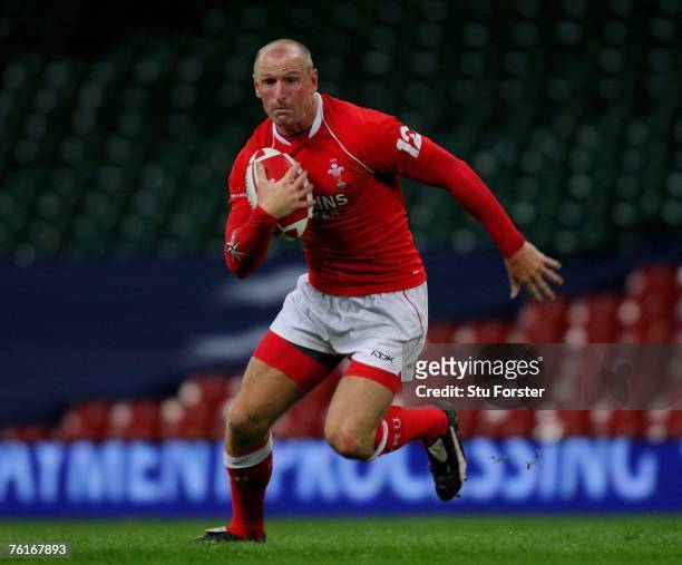 Wales back Gareth Thomas makes a run during the Friendly International Rugby Union Match between Wales and Argentina at the Millennium Stadium on...