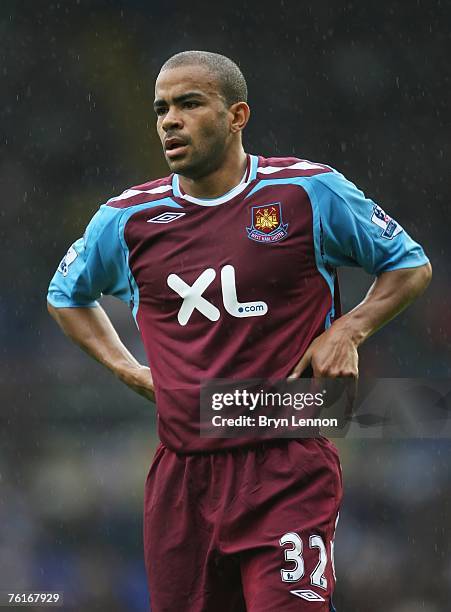 Kieron Dyer of West Ham United looks on during the Barclays Premier League match between Birmingham City and West Ham United at St Andrews on August...